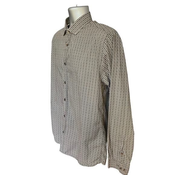 Stitch Note Neutral Geometric Egyptian Cotton Long Sleeve Button Down Size L - Picture 3 of 9